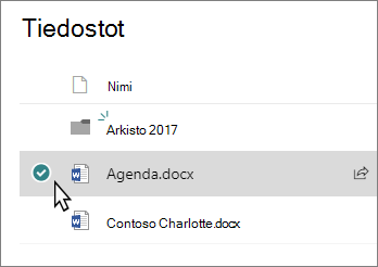 Näyttökuva kirjastosta, jossa tiedosto on valittuna