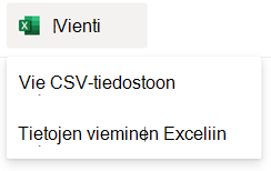SharePoint-luettelon vientiasetukset.
