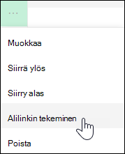 Linkin muuttaminen alilinkiksi vasemmanpuoleisessa valikossa