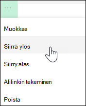 Linkin siirtäminen ylös- tai alaspäin vasemmanpuoleisessa valikossa