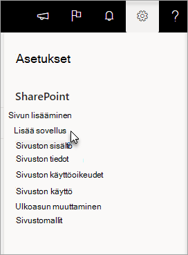 Asetusvalikko, jossa Lisää sovellus näkyy korostettuna