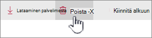 Poista-kuvake ja linkki korostettuna ylälinkkipalkissa