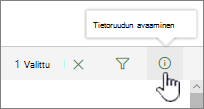 Avaa tietoruutu -painike korostettuna