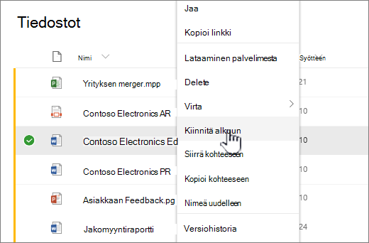 Kiinnitä tiedostovalikkoon