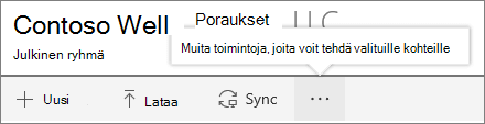 SharePointin Onine-tiedostokirjasto-valikko