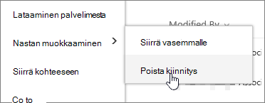 Korosta tiedosto, jossa Muokkaa kiinnitystä ja Poista kiinnitys ovat korostettuina