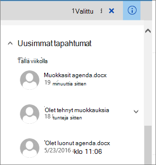 Viimeaikaisen toiminnan luettelo