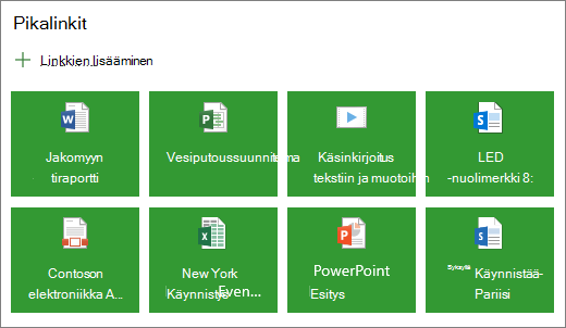 Pikalinkit ruudun asettelussa
