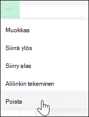 Linkin poistaminen vasemmanpuoleisesta valikosta