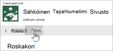 Tuo kohteet takaisin valitsemalla Palauta