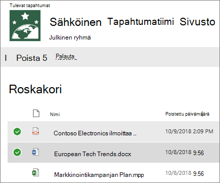 Yhden tai useamman palautettavan kohteen valitseminen