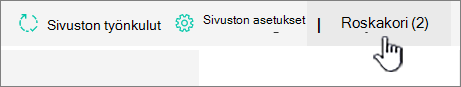 SharePoint Onlinen Sivuston sisältö -sivun Roskakori-painike