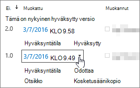 Version avattava valintaikkunapainike