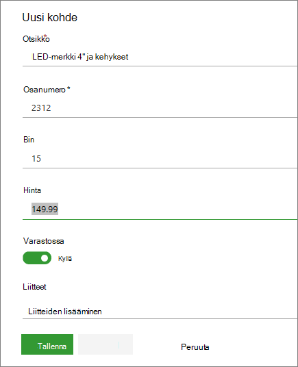 Luettelon yksittäinen kohdelomake