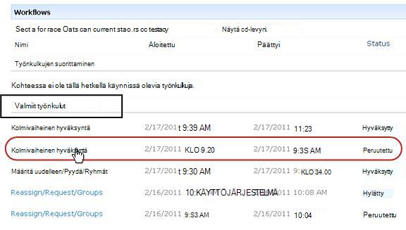 Valmiit työnkulut kohteen Työnkulut-sivulla