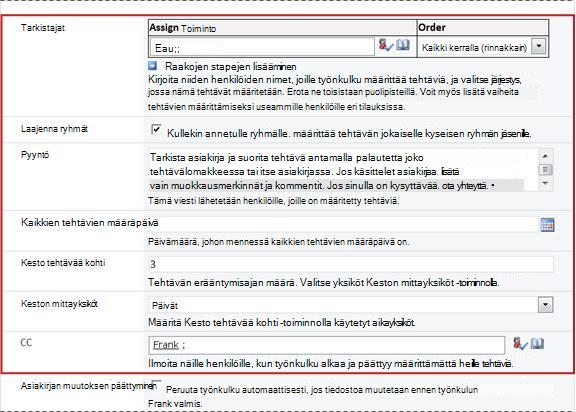Liittämislomakkeen toinen sivu, jossa aloituslomakkeen kentät tunnistettuina
