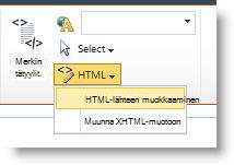 Muokkaa HTML-lähdettä -komento