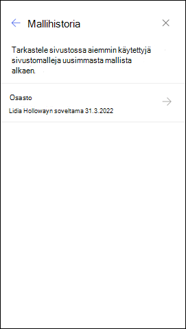 Näyttökuva Mallihistoria-paneelista