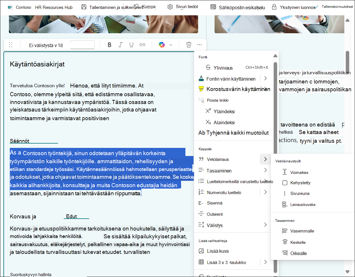 näyttökuva tekstitaulukon muokkauksista