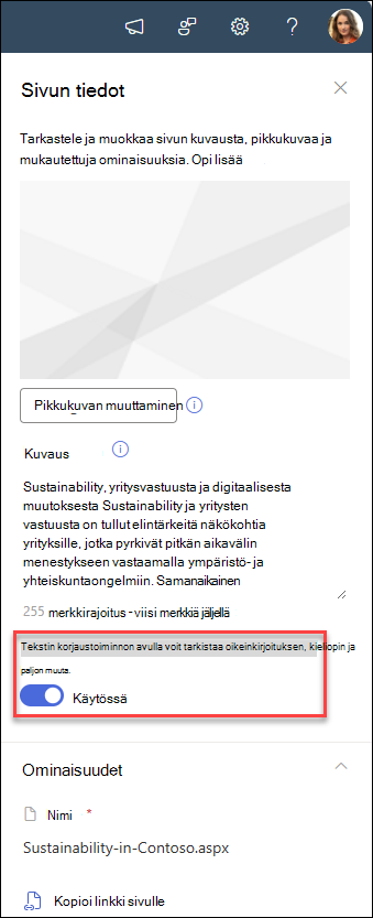 näyttökuva muokkauspainikkeen ottaminen käyttöön tai poistaminen käytöstä