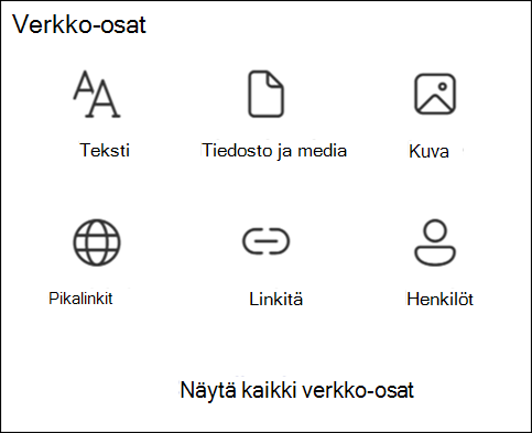 Luettelo työkaluryhmän verkko-osista