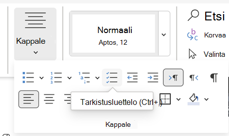 Tarkistusluettelon Word lisääminen