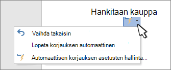Automaattisen korjauksen asetuspainikkeet ja valikot korjatussa tiedostossa