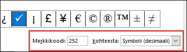 Mistä-kenttä kertoo, että tämä on ASCII-symboli