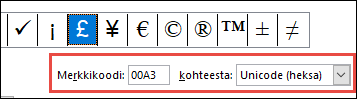 Lähettäjä-kenttä kertoo, että kyseessä on Unicode-symboli