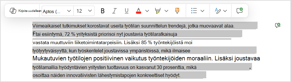 Kirjoita uudelleen -vaihtoehto, jos haluat muuttaa tietyn kohdan nopeasti.