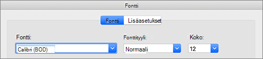Fonttivalinta valintaikkunassa