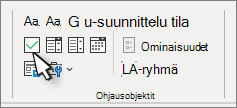 Valintanauhan Ohjausobjektit-ryhmän Valintaruutu-ohjausobjekti.