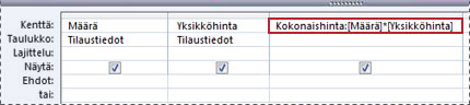 Lasketun kentän luominen kyselyyn lausekkeella.