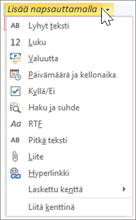 Lisää uusi taulukkosarake, kirjoita Haku ja Suhde