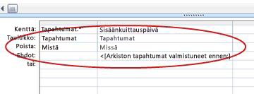 Kyselyn rakenneruudukon Poista-rivi