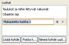 Uusi mukautettu luokka siirtymisruudussa