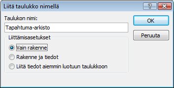 Liitä taulukko nimellä