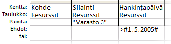 Päivityskysely, jossa on yksi päivitysehto