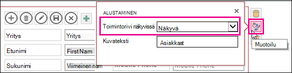 Toimintorivi näkyvissä -ominaisuus Muotoilu-valikossa