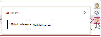 Verkkotaulukkonäkymän Toiminnot-valintaikkuna