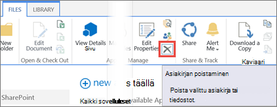 Sovelluksen poistaminen SharePointin sovellukset -kirjastosta sovellusluettelossa