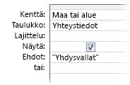 kyselyn ehdot tietyn sanan tulosten näyttämiseen
