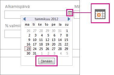 Päivämäärävalitsin, jossa Tänään-painike näkyy korostettuna.