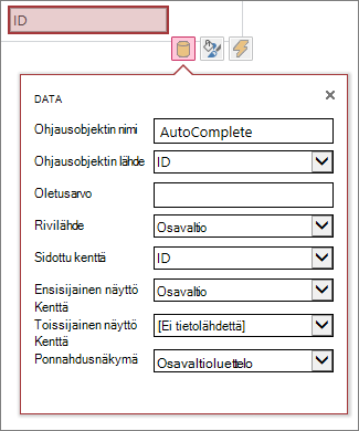 Kaikki käytettävissä olevat ominaisuudet ominaisuusruudussa