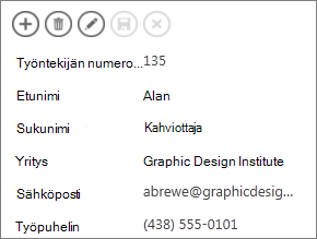 Osa työntekijän tietonäkymästä.