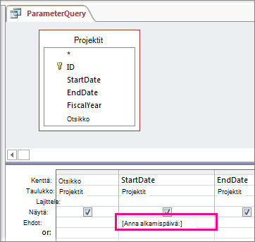 Yksinkertainen parametrikysely.