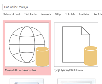 Mukautettu verkkosovellus -painike käynnistysnäytössä.