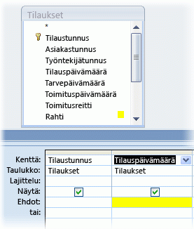 Tilauspv-kentän ehdot