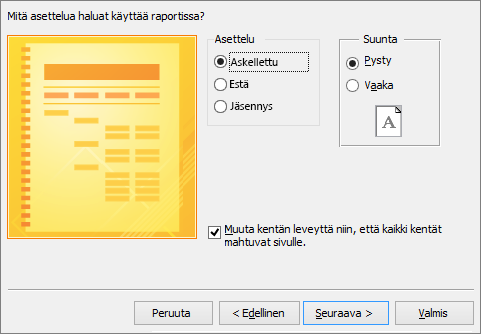 Sivu ohjatussa raportin luomisessa