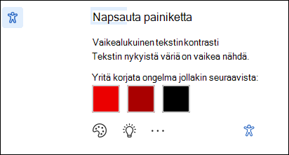 Helppokäyttöisyysongelmailmoitus, jossa on mahdollisia korjauksia.